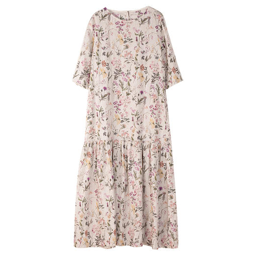 牧衣游原创 印花亚麻连衣裙女夏新款轻薄宽松浪漫气质碎花裙 祈语 商品图4