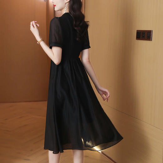 AHM-8682中国风甜美短袖套头夏季新款高级感复古绣花网纱小黑裙 商品图2