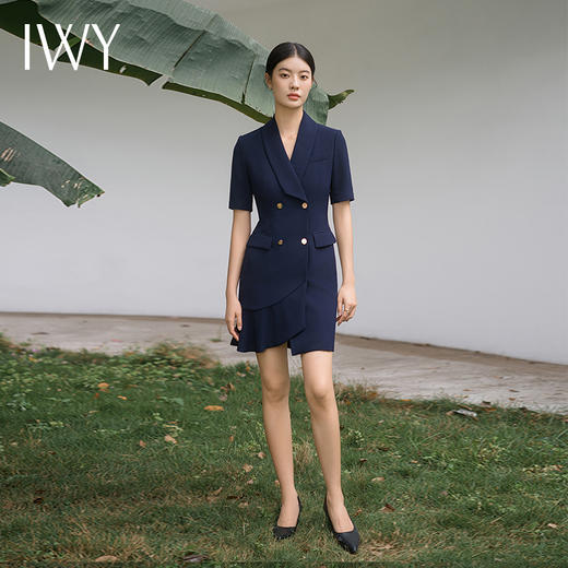 IWY/高端藏青色西装连衣裙女时尚设计感通勤白领上班修身职业裙子Q11255 商品图1