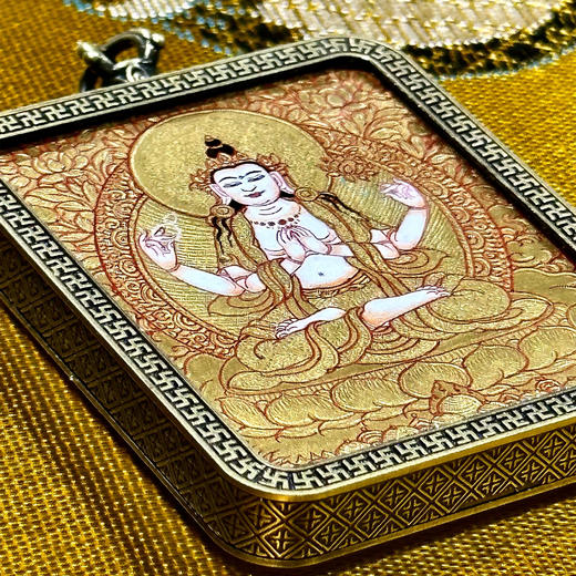 金唐《四臂观音》唐卡佛牌 商品图0