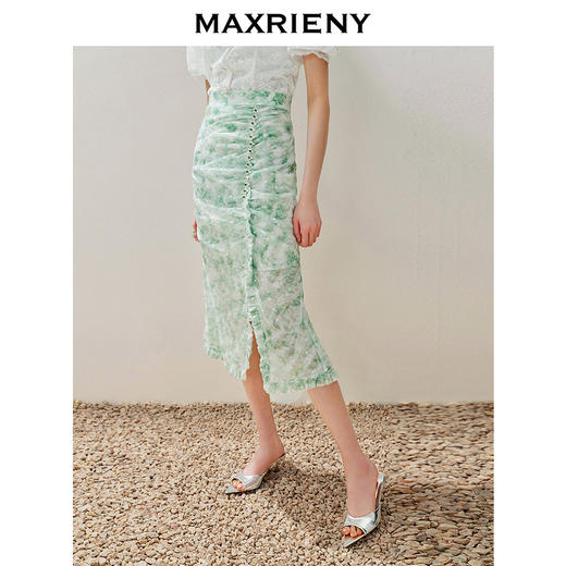 MAXRIENY精致浪漫感高腰半裙2024夏季新款抽褶小众设计感裙子(货号:MS85SK026) 商品图2