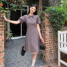 P&X设计师女装夏季polo裙小个子针织连衣长裙 824208261 灰色