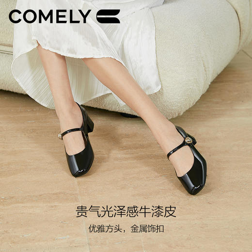 康莉KYQ2K050漆皮复古玛丽珍鞋春季新款方头中跟甜美粗跟单鞋 商品图6