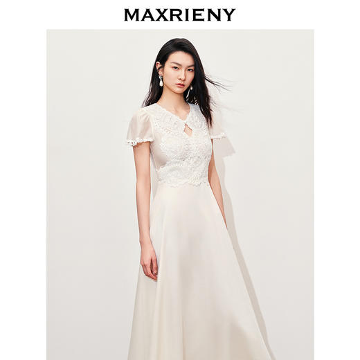 【商场同款】MAXRIENY精致蜜桃蕾丝珍珠连衣裙修身长裙(货号:MC85DR050) 商品图1