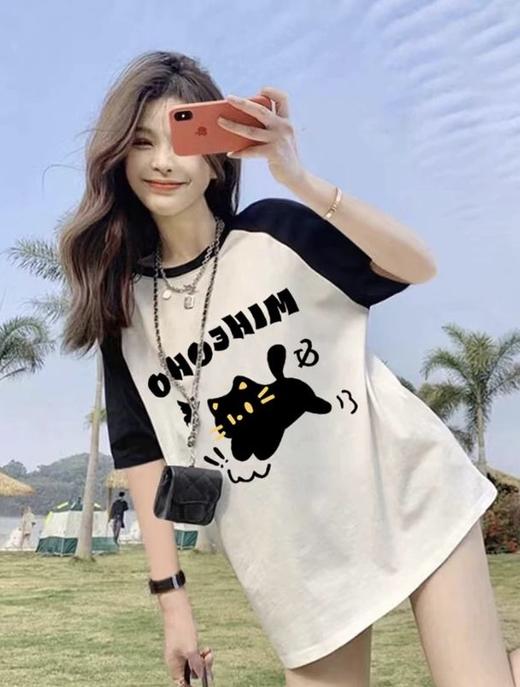 【YW】无忧购韩版卡通字母印花220g纯棉插肩袖打底上衣（截单后7-10天发货) 商品图0