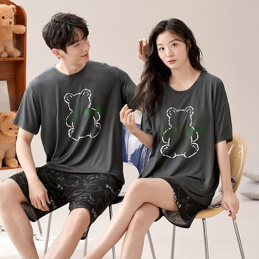 【女款自带杯垫】夏季莫代尔情侣家居服 柔软亲肤 轻薄透气 穿着不刺痒 可居家可外穿 短袖套装 商品图7