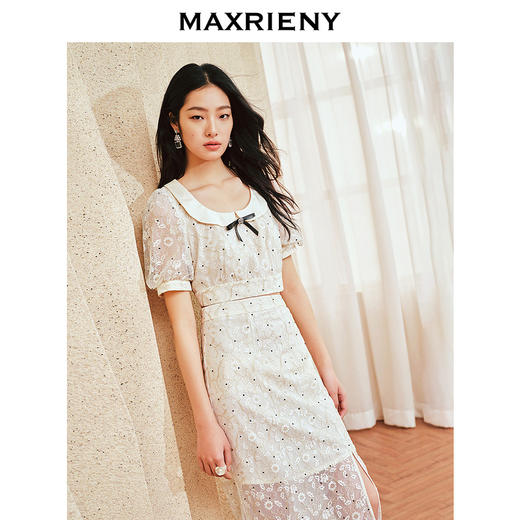 MAXRIENY精致复古黑白波点泡泡袖2024新款上衣女(货号:MS85TP052) 商品图2