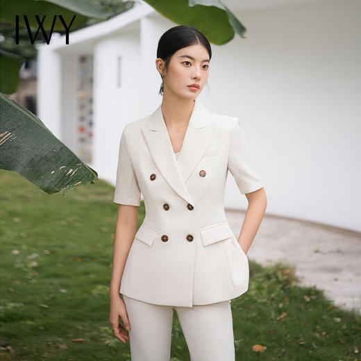IWY/杏色短袖西服外套女职业西装套装售楼部经理工作服美容院工装C13211+P13211 商品图1