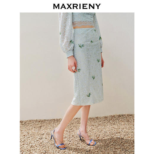 MAXRIENY精致复古感蕾丝半裙竹叶提花2024夏季新款高腰修身裙子(货号:MS85SK069) 商品图2