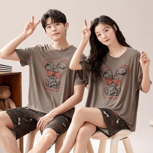 【女款自带杯垫】夏季莫代尔情侣家居服 柔软亲肤 轻薄透气 穿着不刺痒 可居家可外穿 短袖套装 商品图9