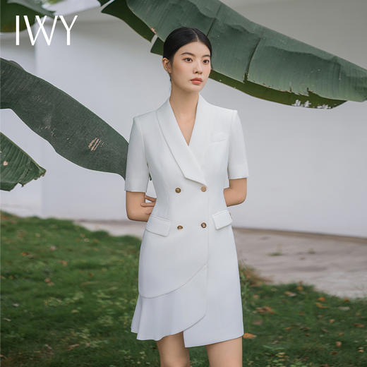 IWY/白色西装连衣裙短袖高级设计感女神范美容院操作师商务通勤裙Q11255 商品图1