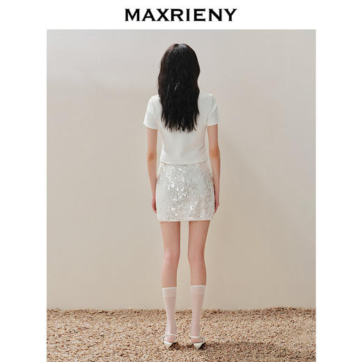 MAXRIENY精致华丽感高腰包臀半裙2024夏季新款修身显瘦裙子(货号:MS85SK024) 商品图3