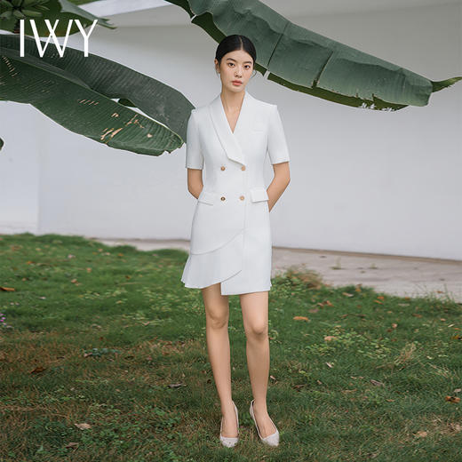 IWY/白色西装连衣裙短袖高级设计感女神范美容院操作师商务通勤裙Q11255 商品图4
