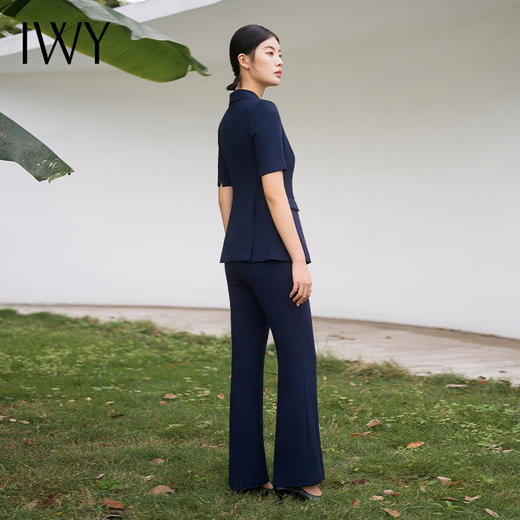 IWY/高端藏青色西装套装短袖职业西付外套商务干练微喇裤装两件套C13208+P33208 商品图3