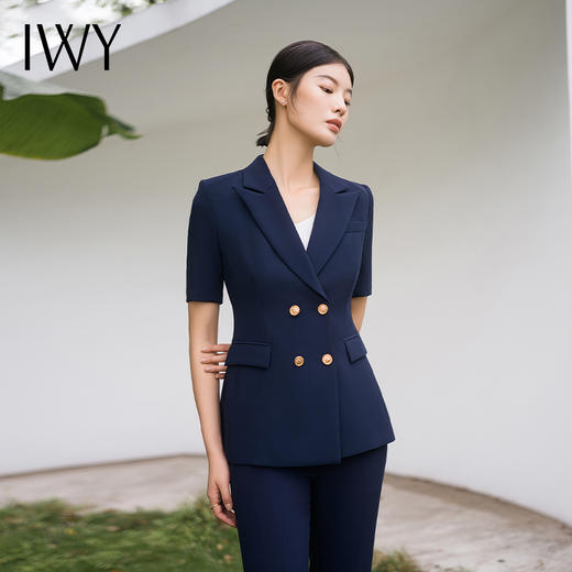 IWY/高端藏青色西装套装短袖职业西付外套商务干练微喇裤装两件套C13208+P33208 商品图2