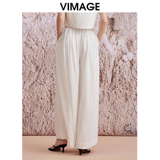 VIMAGE纬漫纪夏季新款气质高级感白色高腰显瘦阔腿长裤休闲裤V2105730 商品图4