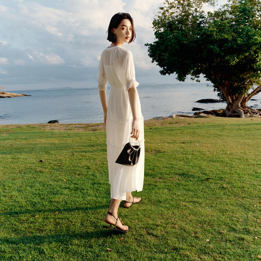 【严选】伊芙丽设计感蛋糕裙A型腰带收腰仙女裙2024春装新款气质连衣裙1F4990711 商品图4