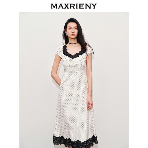 【黑白优雅主义-商场同款】MAXRIENY法式复古风韵收腰连衣裙(货号:MC85DR052) 商品图1