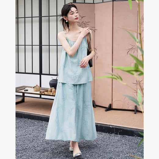 海边度假肌理提花清冷两件套女夏季竹子吊带搭半裙套装V1341232 商品图1