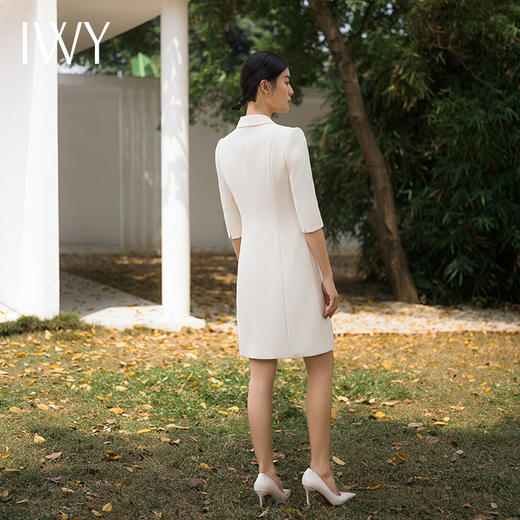 IWY/杏色西装连衣裙女七分袖气质女神范修身显瘦医美前台工作裙子Q14118 商品图3