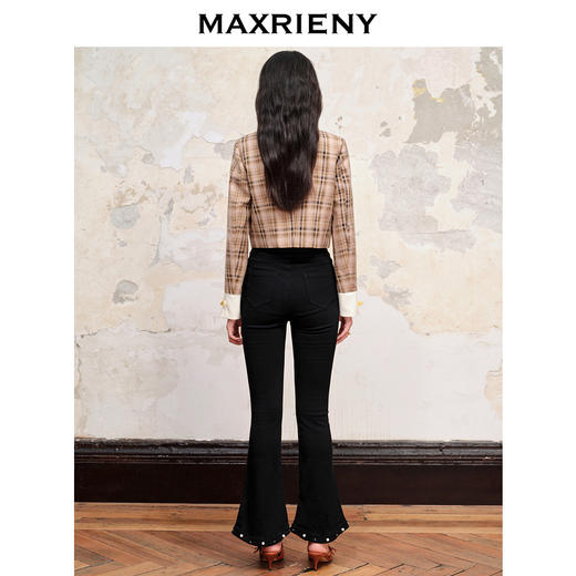 MAXRIENY复古格纹缎面解构外套美拉德穿搭(货号:MC88JA505) 商品图3