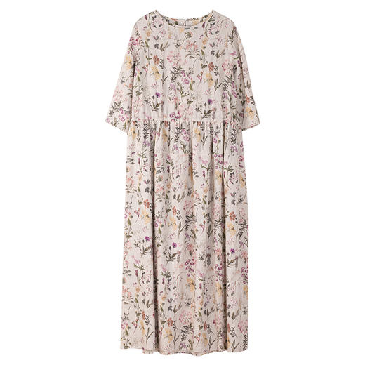 牧衣游原创 印花亚麻连衣裙女夏新款轻薄文艺宽松碎花长裙 樱主 商品图4