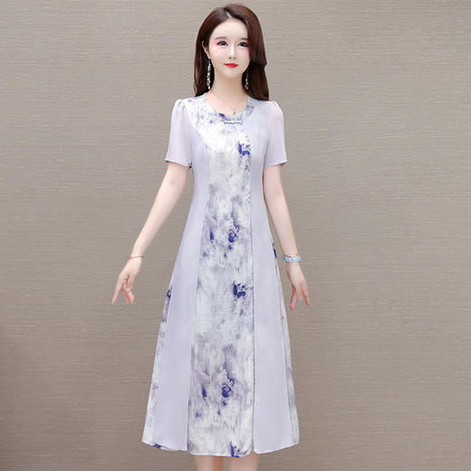优雅气质，国风印花雪纺拼接连衣裙QYM-KSY-XLY8823-L 商品图1