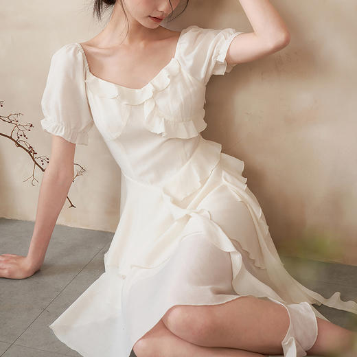 文艺甜美提花肌理感荷叶边连衣裙夏季出片氛围感仙女裙V0041352 商品图2