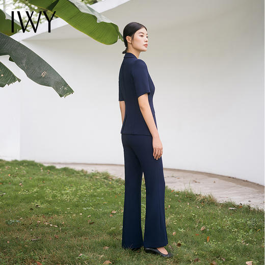 IWY/藏青色短袖西装套装西服外套女高级商务修身经理上班ol两件套C13216+P33216 商品图3