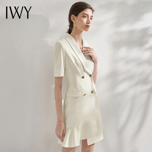 IWY/夏杏色职业连衣裙女短袖设计感修身西装裙播音面试正装美容院Q11255 商品图2