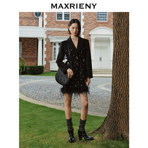 【商场同款】MAXRIENY复古波点羽毛半裙2023冬季新款(货号:MC88SK830) 商品图1