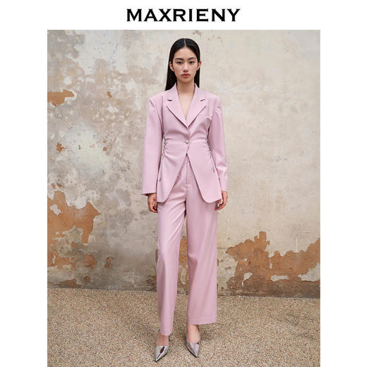 MAXRIENY芭蕾风粉色系带直筒西装裤23早秋藏肉显瘦阔腿休闲裤(货号:MS88PA537) 商品图1