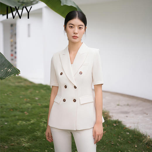 IWY/杏色短袖西服外套女职业西装套装售楼部经理工作服美容院工装C13211+P13211 商品图2