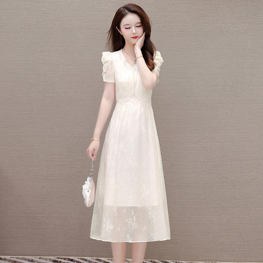 修身时尚，中长款小清新泡泡袖雪纺连衣裙QYM-XQD-66B1830-L 商品图1