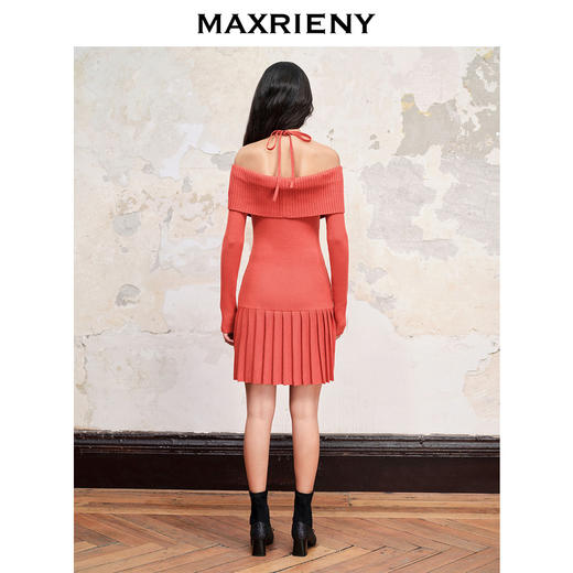 【商场同款】MAXRIENY甜美复古感翻领蝴蝶结毛织连衣裙23秋冬裙子(货号:MC88DR598) 商品图3