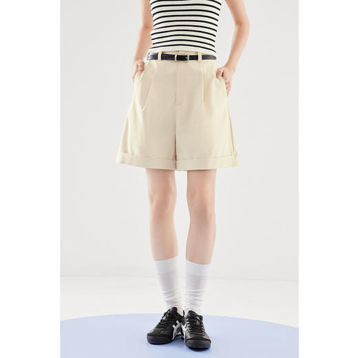 【严选】诗凡黎休闲裤夏季百慕大短裤柔软斜纹棉A型显瘦裙子女2024春夏新SF4150321 商品图0