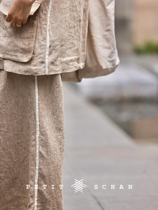 PETIT SCHAN小闪 CLO#487 in former days 昔日 色织亚麻汉麻拼贴装饰直筒裤 商品图3