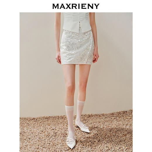 MAXRIENY精致华丽感高腰包臀半裙2024夏季新款修身显瘦裙子(货号:MS85SK024) 商品图1