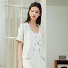 玳莎V领天丝短款外套女士2024夏季新款简约通勤上班纯色短袖上衣  EB37101 商品缩略图1