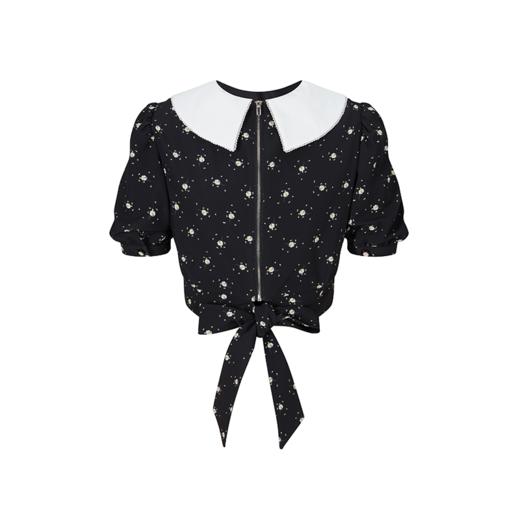 HL2DSSSH1927 拼色小雏菊碎花系带上衣 商品图1