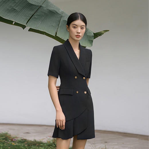 IWY/夏季薄款黑色西装连衣裙短袖名媛收腰气质显瘦通勤商务正装裙Q11255 商品图2