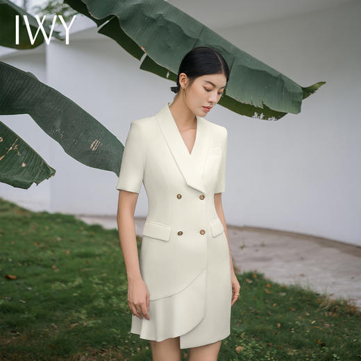 IWY/杏色西装连衣裙短袖设计感修身高级通勤摄影医美商务销售工装Q11255 商品图3