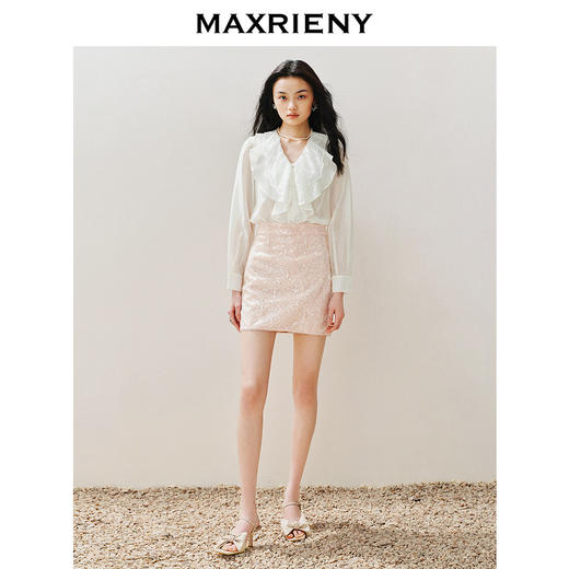 MAXRIENY精致优雅风珠片绣花半裙2024夏季新款直筒高腰半身裙子(货号:MS85SK025) 商品图1