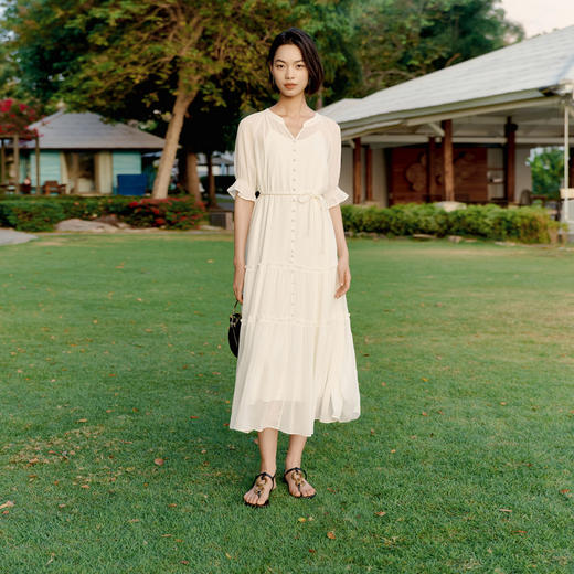 【严选】伊芙丽设计感蛋糕裙A型腰带收腰仙女裙2024春装新款气质连衣裙1F4990711 商品图3