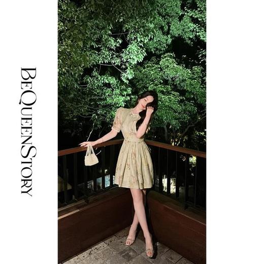 BeQueenStory【绿野盛会】桑蚕丝蓬蓬裙重工水晶钻链收腰连衣裙 商品图2