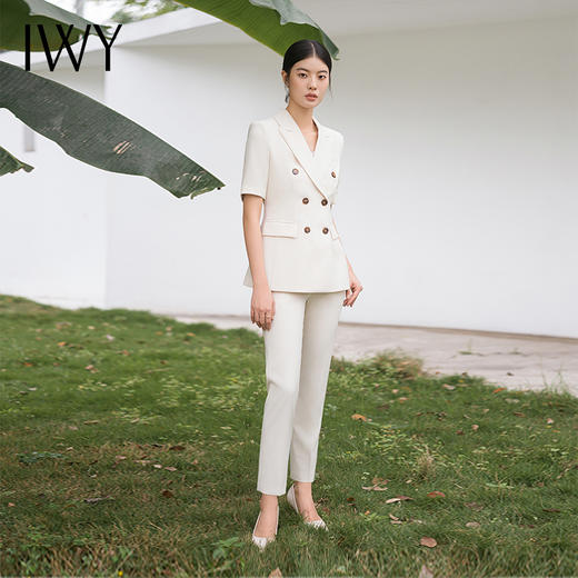 IWY/杏色短袖西服外套女职业西装套装售楼部经理工作服美容院工装C13211+P13211 商品图4