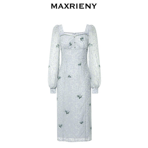 【竹子系列-商场同款】MAXRIENY复古提花连衣裙薄荷曼波风穿搭(货号:MC88DR539) 商品图4