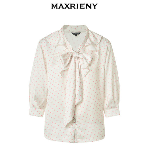 MAXRIENY复古宫廷风粉波点荷叶系带衬衫上衣(货号:MC88TP561) 商品图4
