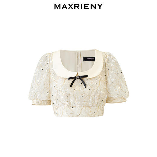 MAXRIENY精致复古黑白波点泡泡袖2024新款上衣女(货号:MS85TP052) 商品图4