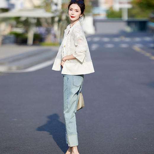 新中式国风薄款外套，小香风短款时尚白色刺绣防晒衣HR-BX2520 商品图3